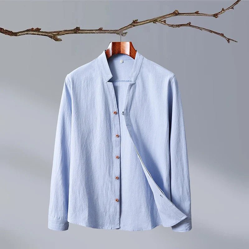 Kaito Chemise en Lin et Coton à Col Mao et Patte de Boutonnage Cachée pour un Confort Respirant Toute la Journée - Hommfer