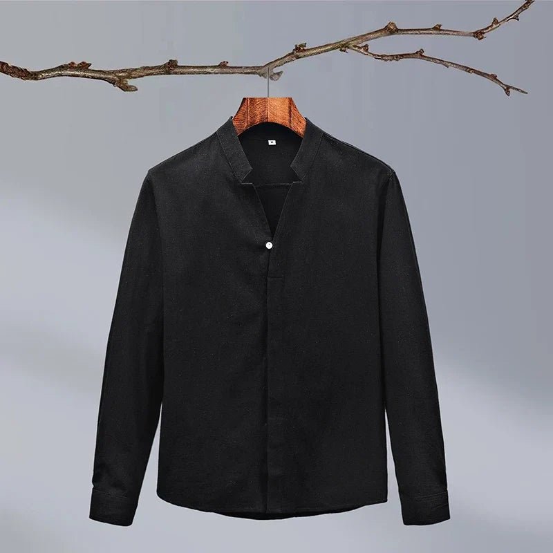 Kaito Chemise en Lin et Coton à Col Mao et Patte de Boutonnage Cachée pour un Confort Respirant Toute la Journée - Hommfer