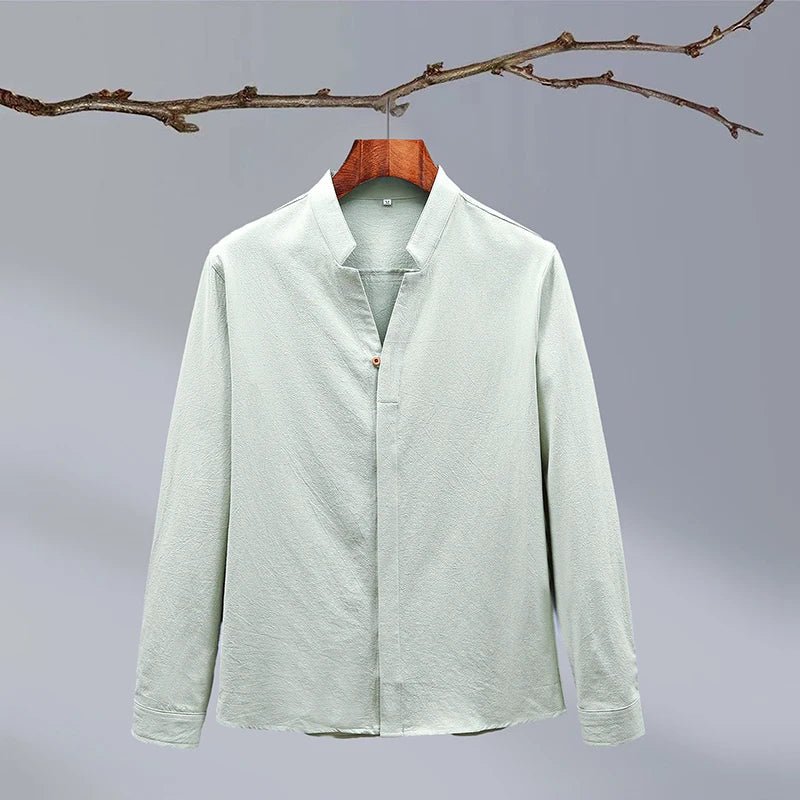 Kaito Chemise en Lin et Coton à Col Mao et Patte de Boutonnage Cachée pour un Confort Respirant Toute la Journée - Hommfer