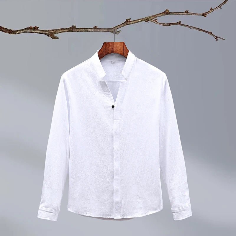 Kaito Chemise en Lin et Coton à Col Mao et Patte de Boutonnage Cachée pour un Confort Respirant Toute la Journée - Hommfer