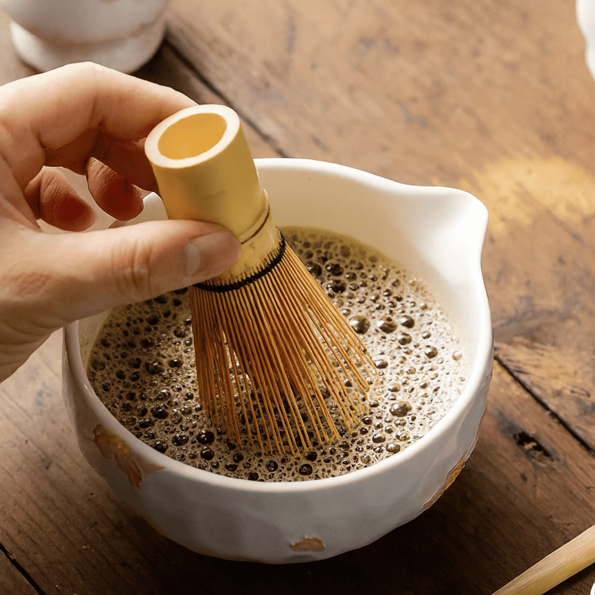 Kit de Cérémonie du Matcha 5 Pièces Fleurs de Cerisier en Céramique et Bambou pour un Matcha Lisse et Mousseux - Hommfer
