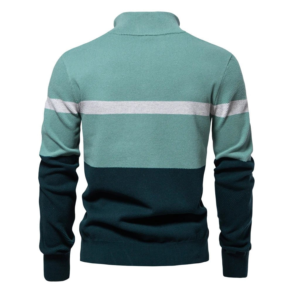 Larsen Pull à col zippé en coton biologique extensible à rayures rétro pour superposition facile - Hommfer