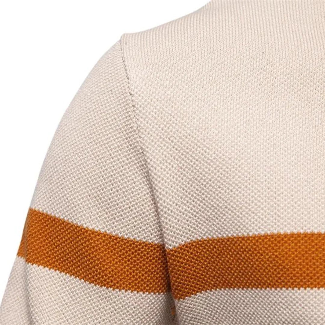Larsen Pull à col zippé en coton biologique extensible à rayures rétro pour superposition facile - Hommfer