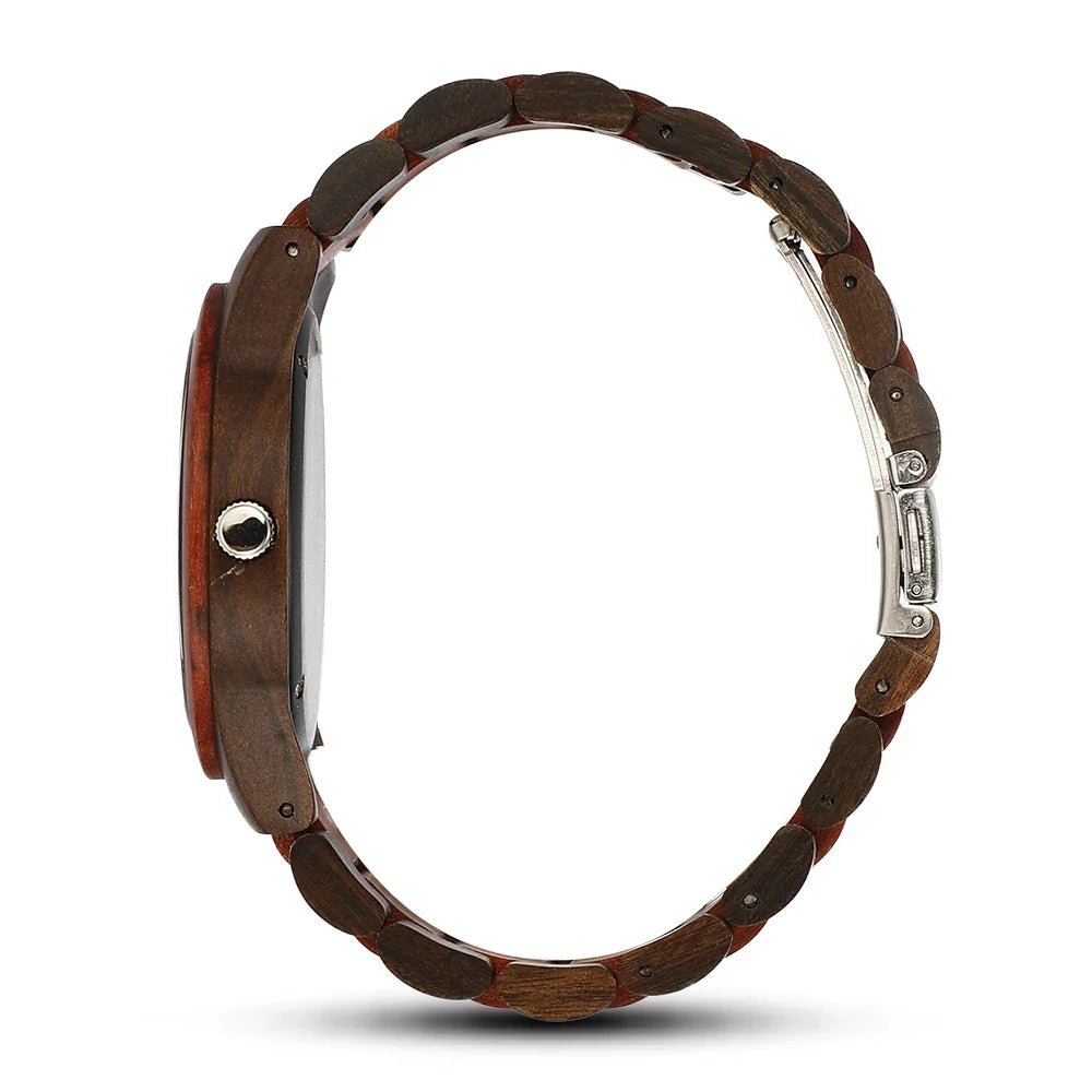 Laurier Montre en bois de santal à quartz japonais avec cadran squelette et verre minéral anti-rayures - Hommfer