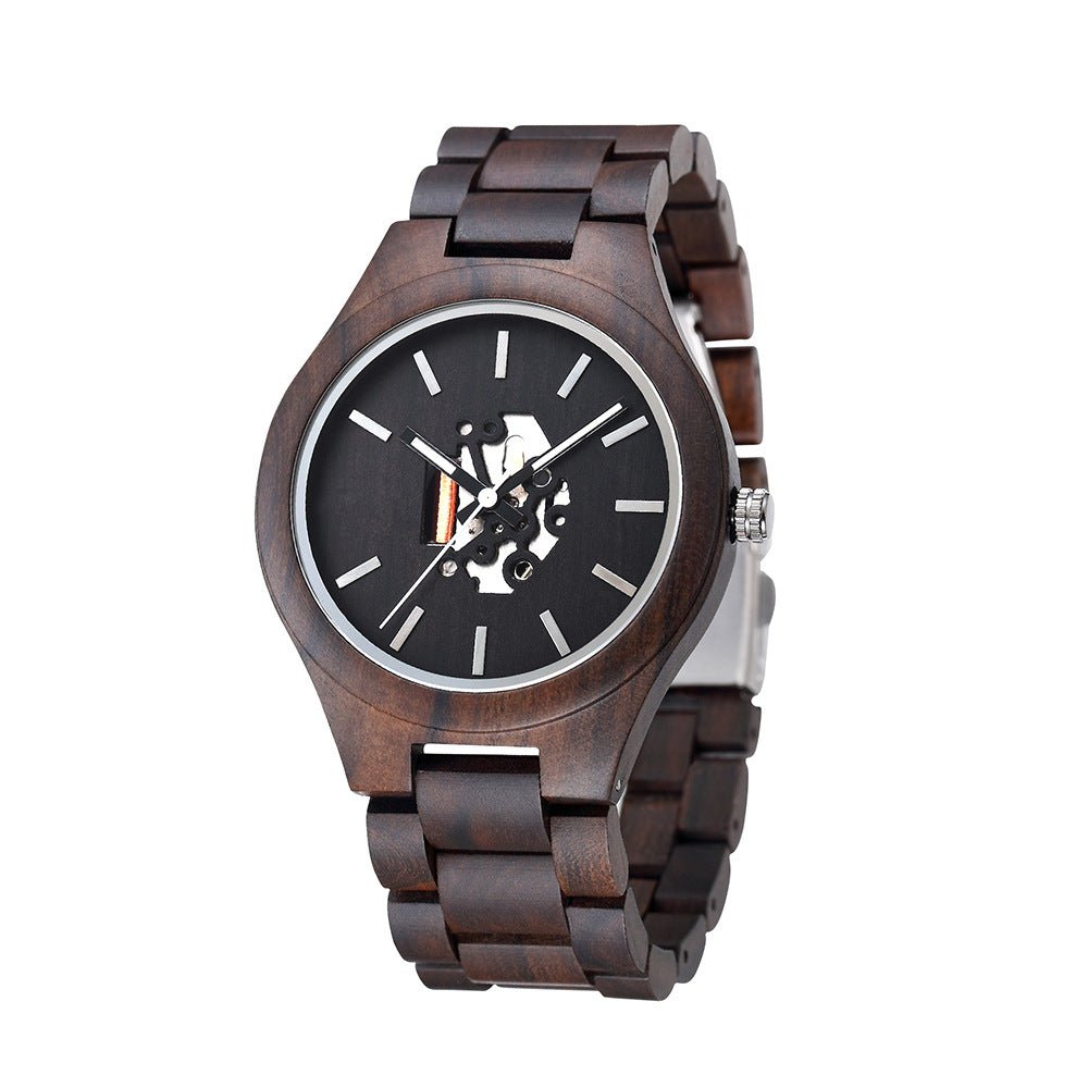 Laurier Montre en bois de santal à quartz japonais avec cadran squelette et verre minéral anti-rayures - Hommfer