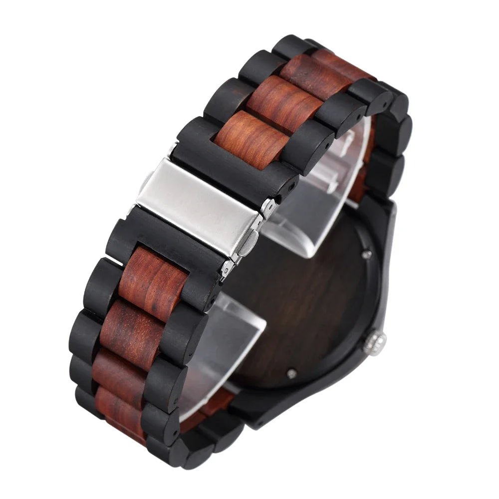 Laurier Montre en bois de santal à quartz japonais avec cadran squelette et verre minéral anti-rayures - Hommfer