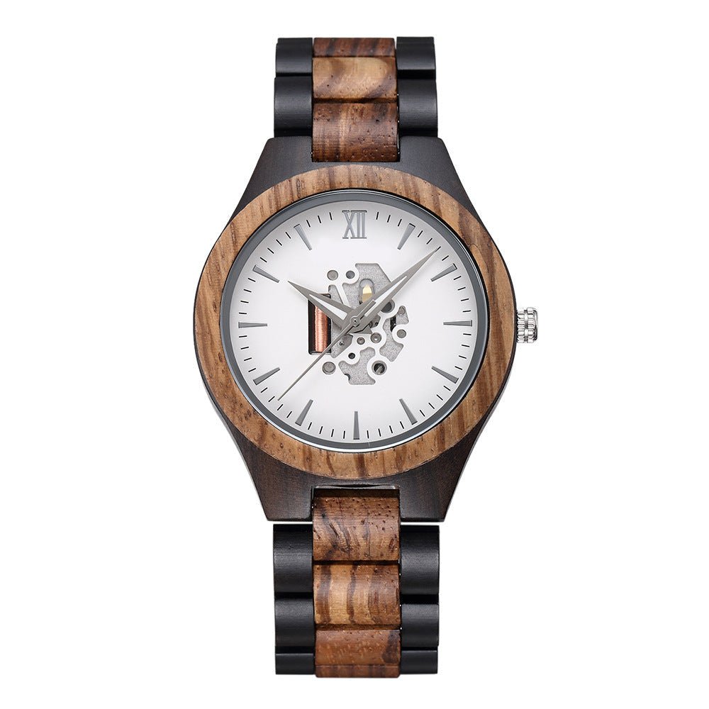 Laurier Montre en bois de santal à quartz japonais avec cadran squelette et verre minéral anti-rayures - Hommfer