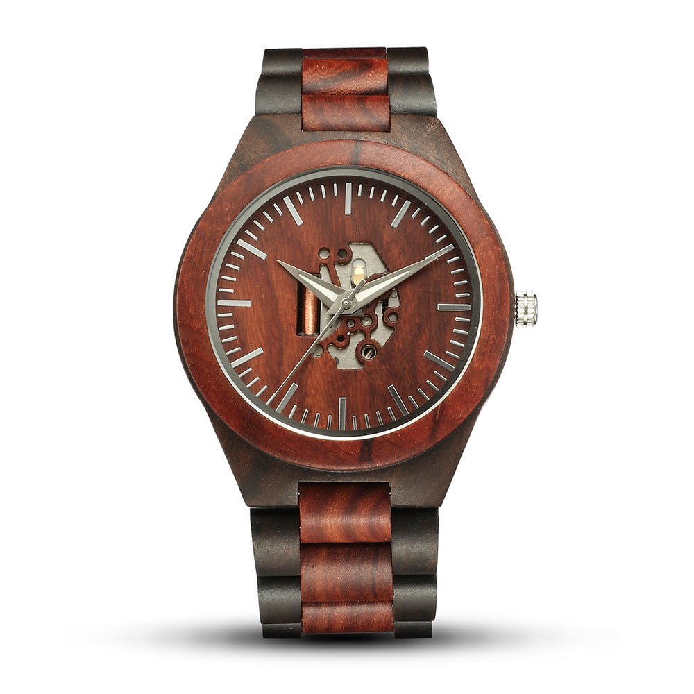 Laurier Montre en bois de santal à quartz japonais avec cadran squelette et verre minéral anti-rayures - Hommfer