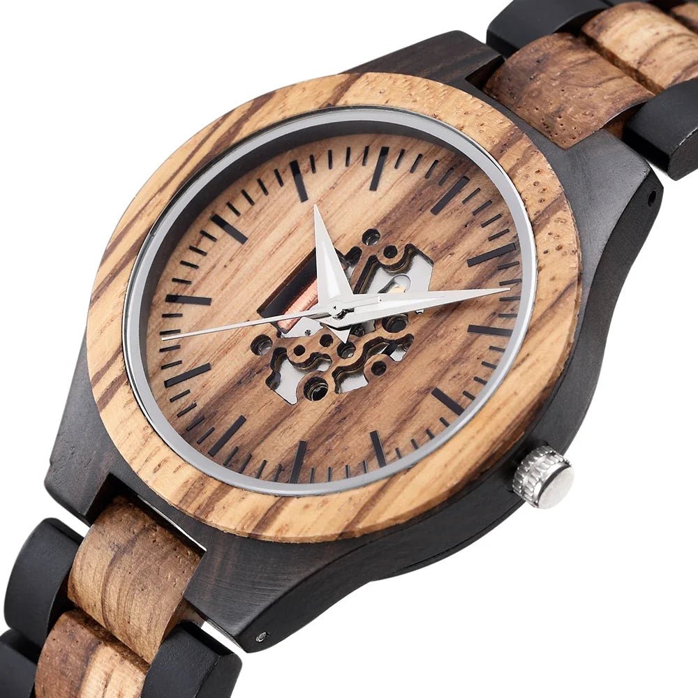 Laurier Montre en bois de santal à quartz japonais avec cadran squelette et verre minéral anti-rayures - Hommfer