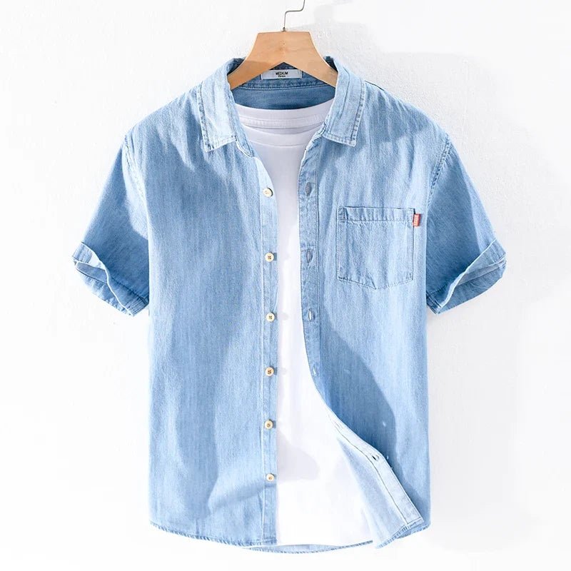 Lazare Chemise en denim 100% coton avec surpiqûres et boutons contrastants pour un confort respirant - Hommfer