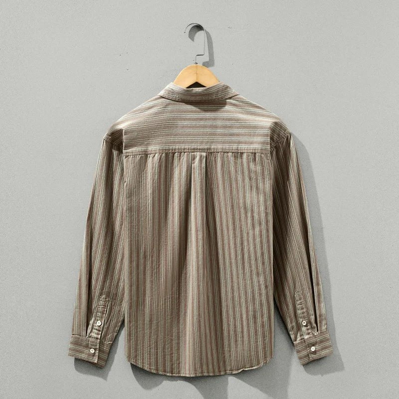 Lazare Chemise Rayée en Coton Biologique Anti-Froissage, Coupe Décontractée à Col à Revers - Hommfer