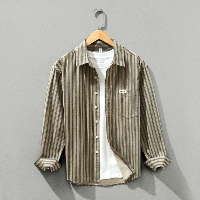 Lazare Chemise Rayée en Coton Biologique Anti-Froissage, Coupe Décontractée à Col à Revers - Hommfer