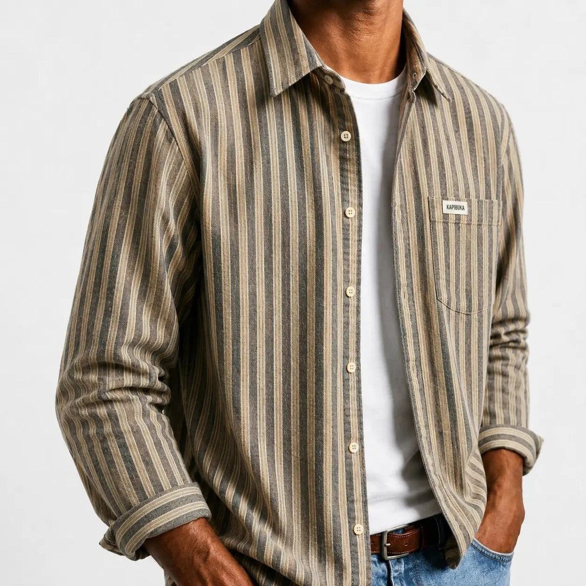 Lazare Chemise Rayée en Coton Biologique Anti-Froissage, Coupe Décontractée à Col à Revers - Hommfer