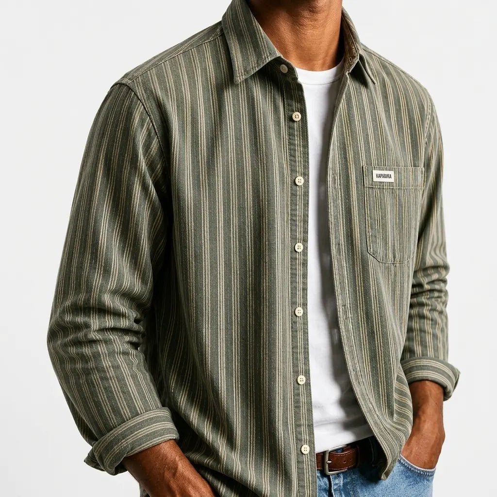Lazare Chemise Rayée en Coton Biologique Anti-Froissage, Coupe Décontractée à Col à Revers - Hommfer