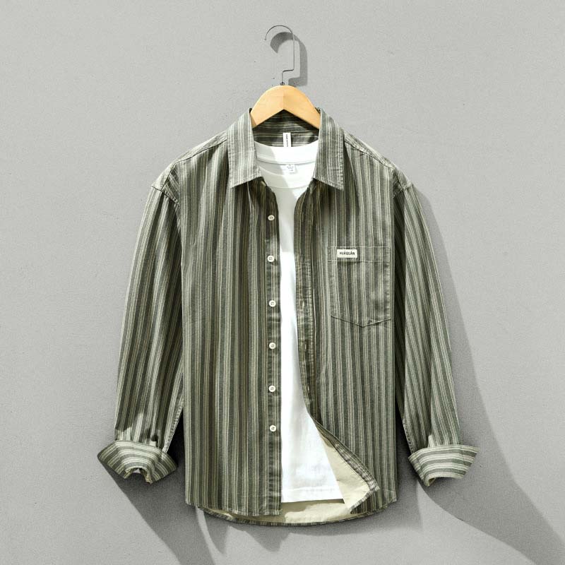 Lazare Chemise Rayée en Coton Biologique Anti-Froissage, Coupe Décontractée à Col à Revers - Hommfer