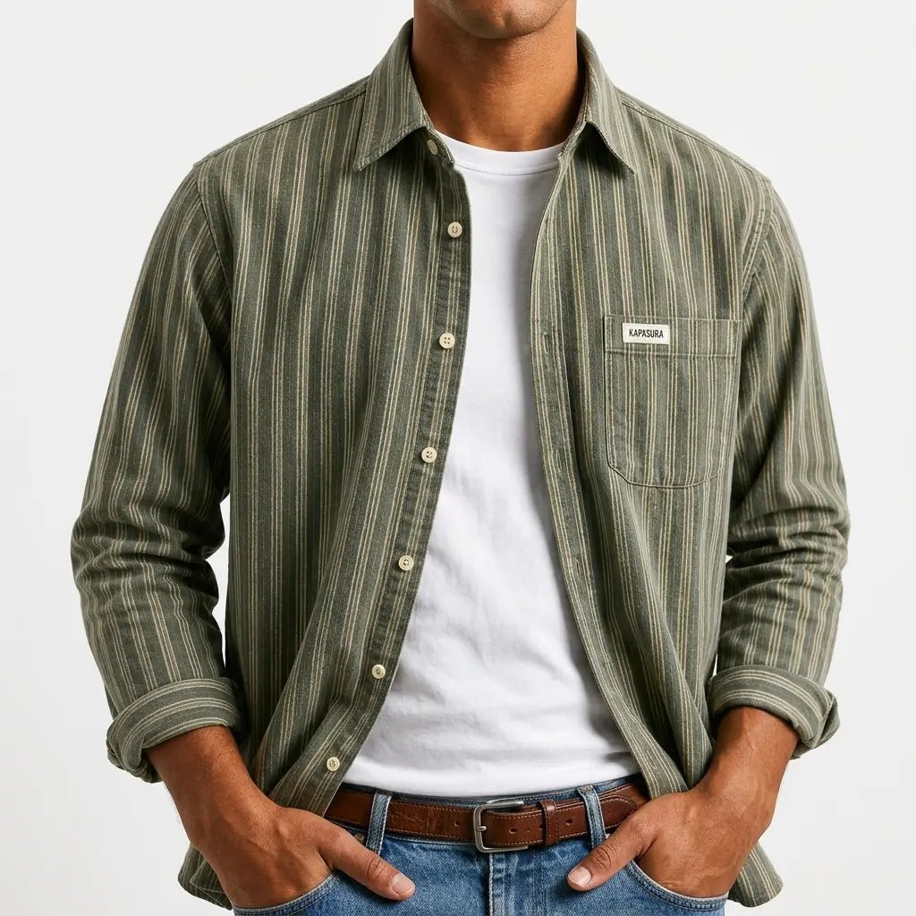 Lazare Chemise Rayée en Coton Biologique Anti-Froissage, Coupe Décontractée à Col à Revers - Hommfer