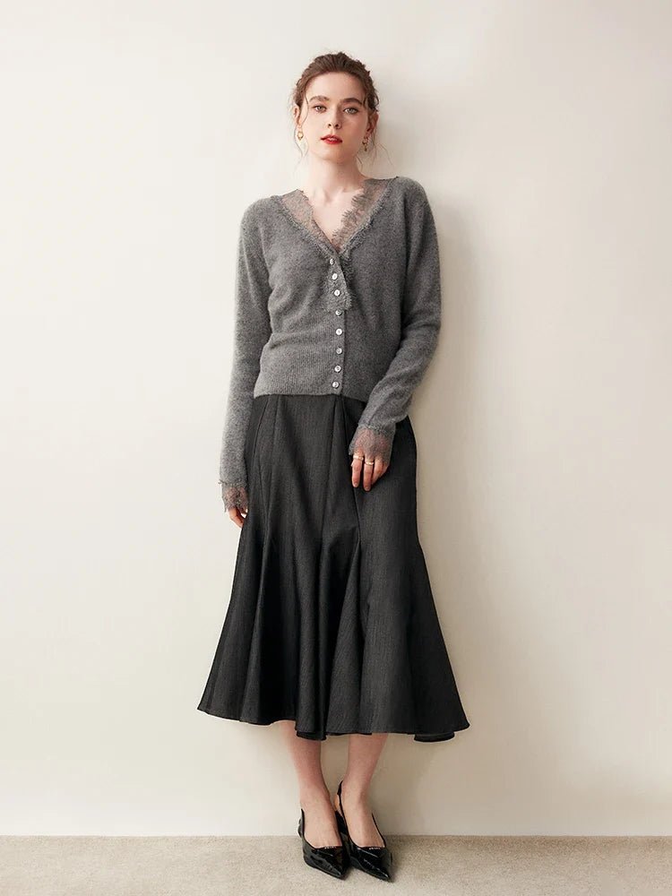 Léonie Cardigan 100 % cachemire avec dentelle pour l’automne et l’hiver - Hommfer