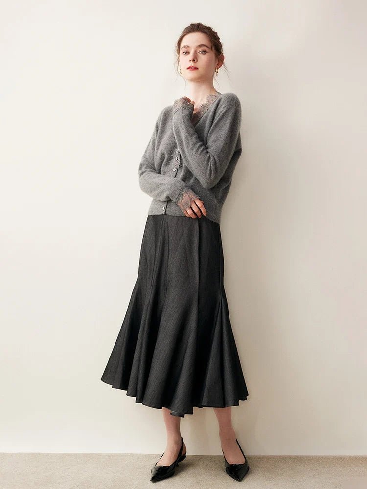 Léonie Cardigan 100 % cachemire avec dentelle pour l’automne et l’hiver - Hommfer