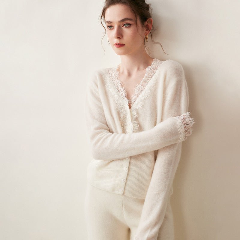 Léonie Cardigan 100 % cachemire avec dentelle pour l’automne et l’hiver - Hommfer