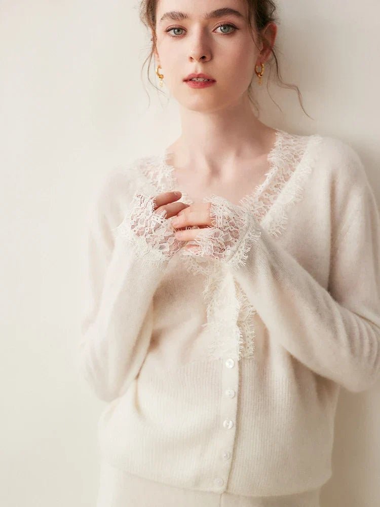 Léonie Cardigan 100 % cachemire avec dentelle pour l’automne et l’hiver - Hommfer
