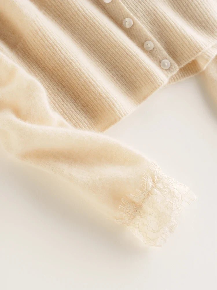 Léonie Cardigan 100 % cachemire avec dentelle pour l’automne et l’hiver - Hommfer