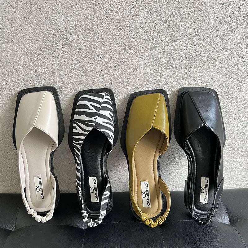 Liora Ballerines en Cuir à Bout Carré avec Maintien Élastique au Talon et Semelle Rembourrée pour un confort quotidien - Hommfer