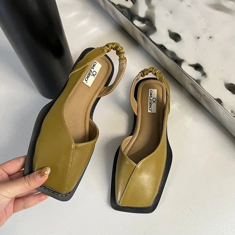 Liora Ballerines en Cuir à Bout Carré avec Maintien Élastique au Talon et Semelle Rembourrée pour un confort quotidien - Hommfer