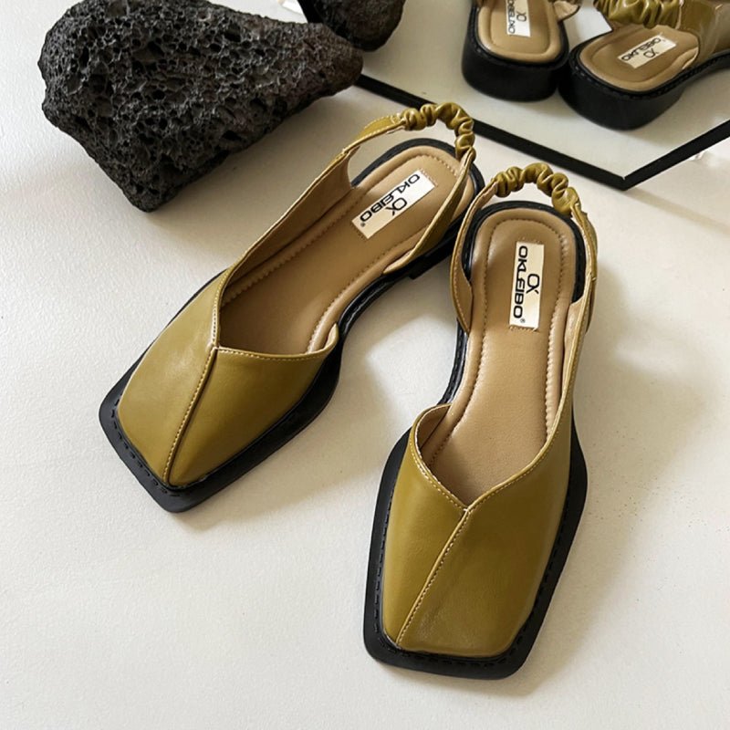Liora Ballerines en Cuir à Bout Carré avec Maintien Élastique au Talon et Semelle Rembourrée pour un confort quotidien - Hommfer
