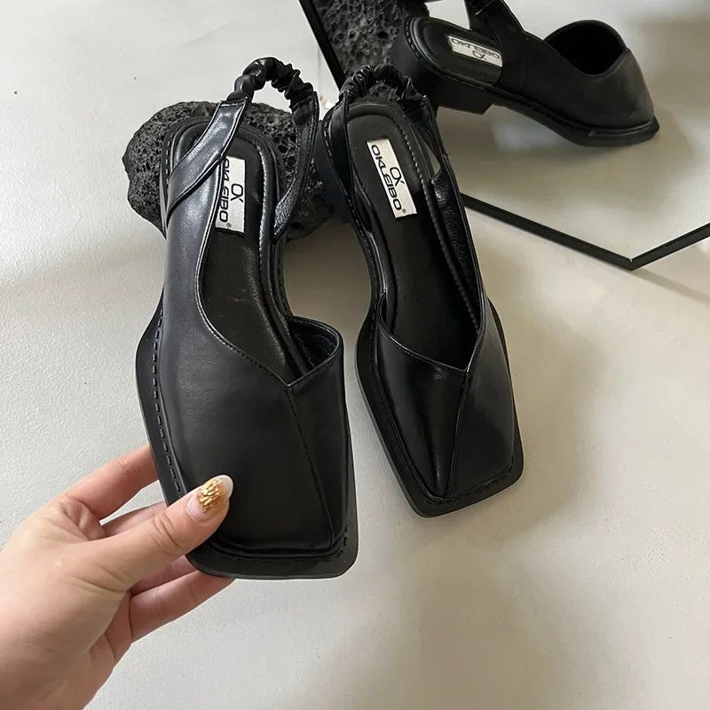 Liora Ballerines en Cuir à Bout Carré avec Maintien Élastique au Talon et Semelle Rembourrée pour un confort quotidien - Hommfer