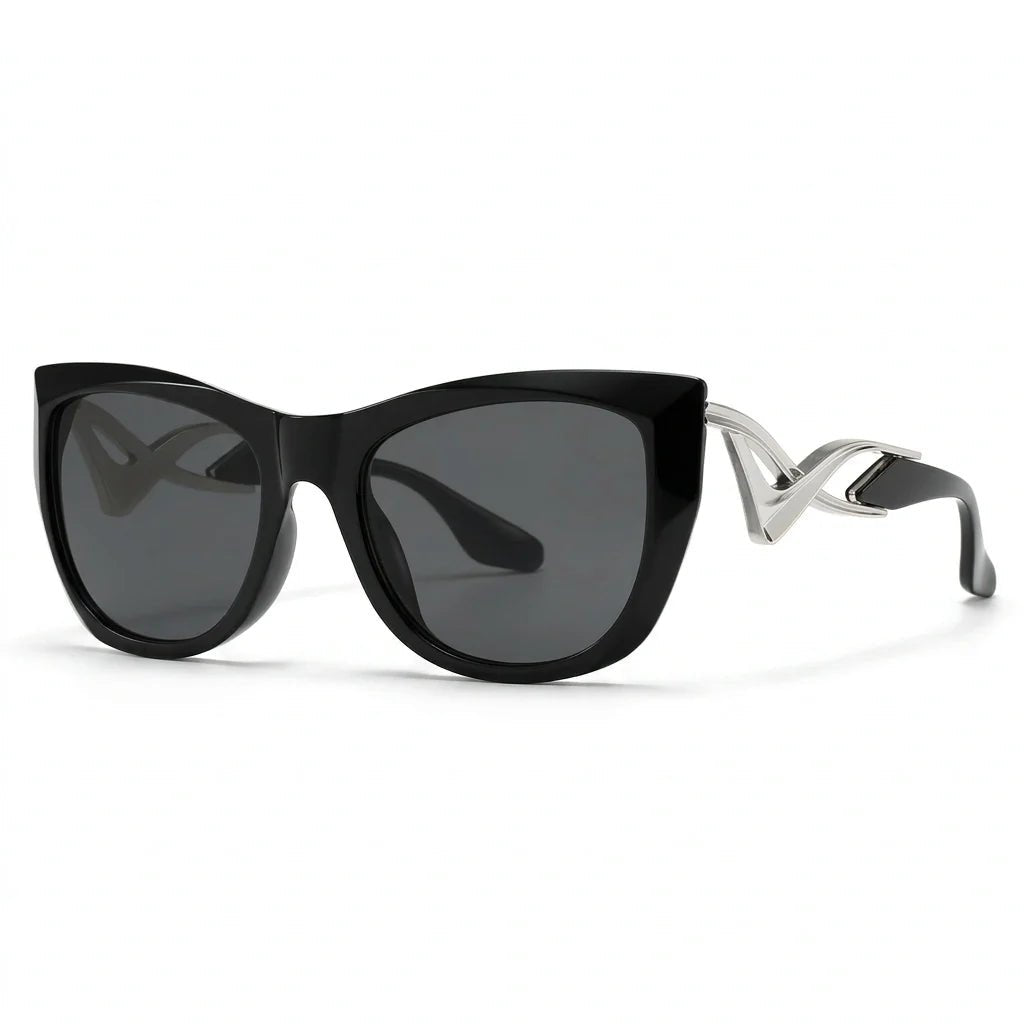 Liora Lunettes de soleil œil de chat oversize UV400 à verres dégradés et détails en métal doré - Hommfer