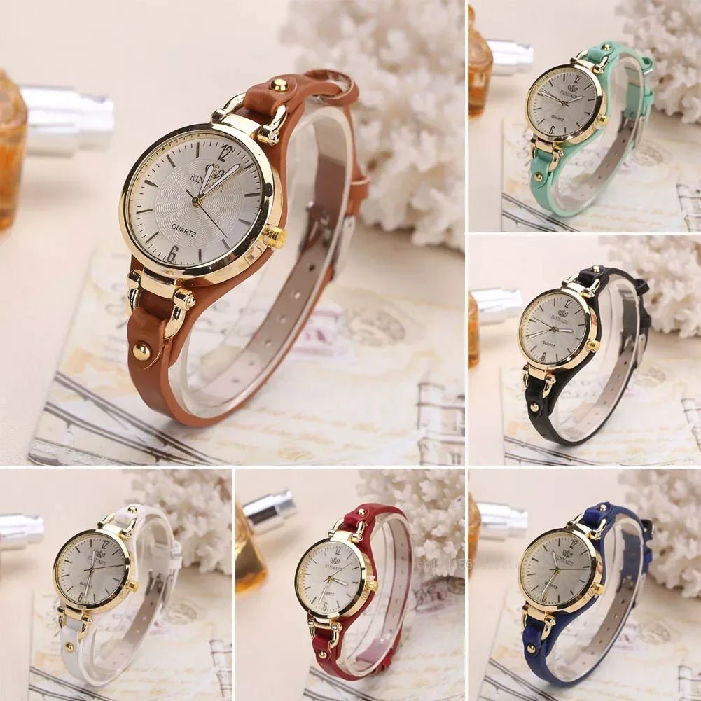 Liora Watch with Gold-Tone Case, Textured Dial and Slim Vegan Leather Strap, Japanese Quartz Movement - Hommfer
