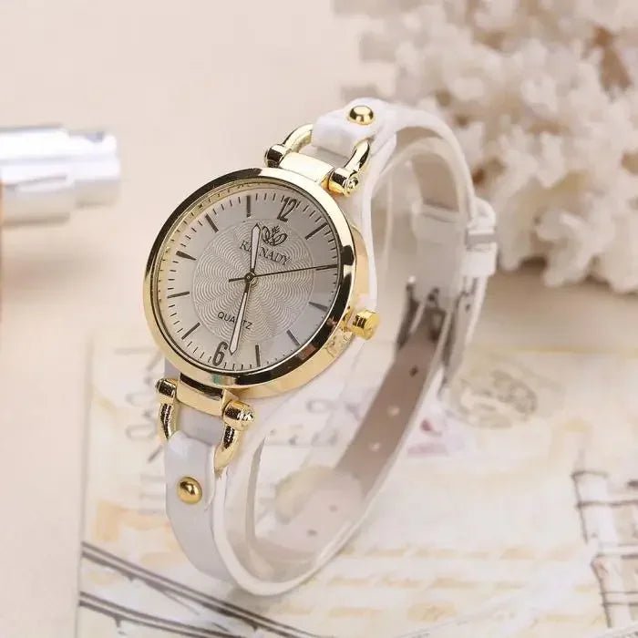 Liora Watch with Gold-Tone Case, Textured Dial and Slim Vegan Leather Strap, Japanese Quartz Movement - Hommfer