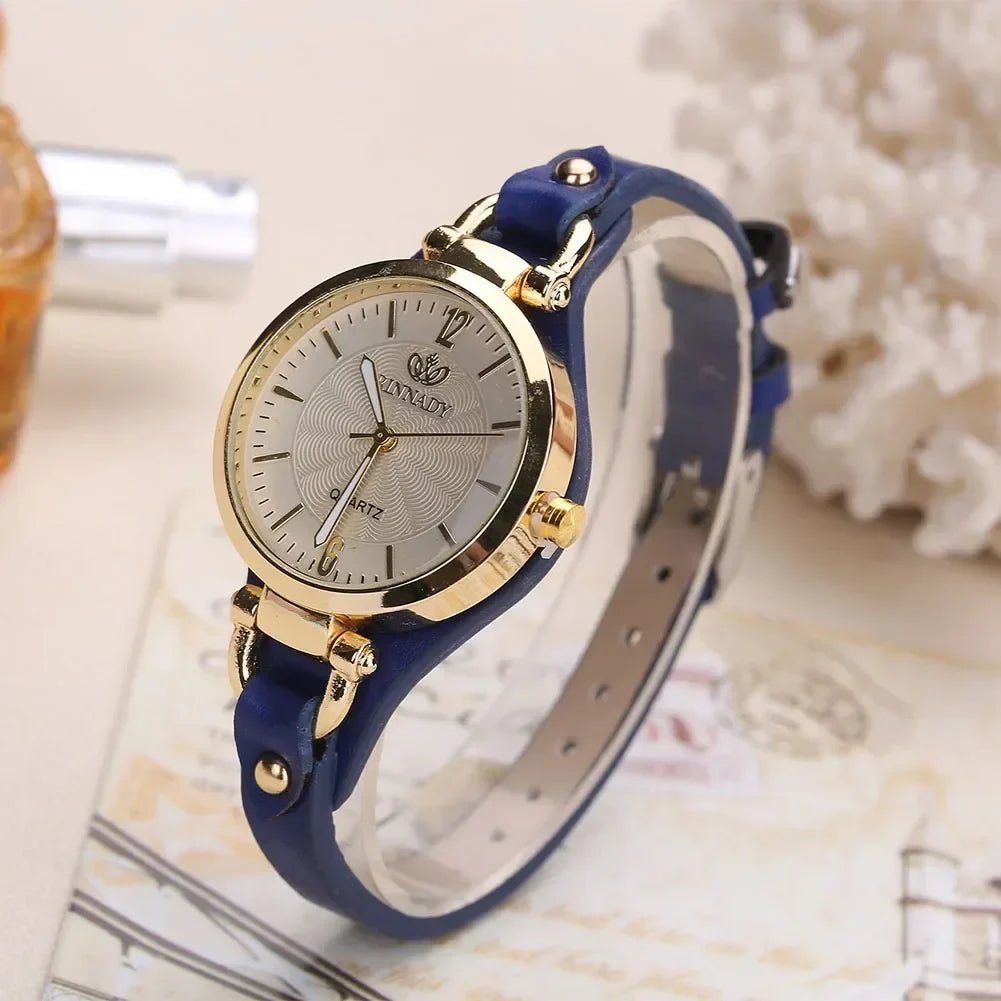 Liora Watch with Gold-Tone Case, Textured Dial and Slim Vegan Leather Strap, Japanese Quartz Movement - Hommfer