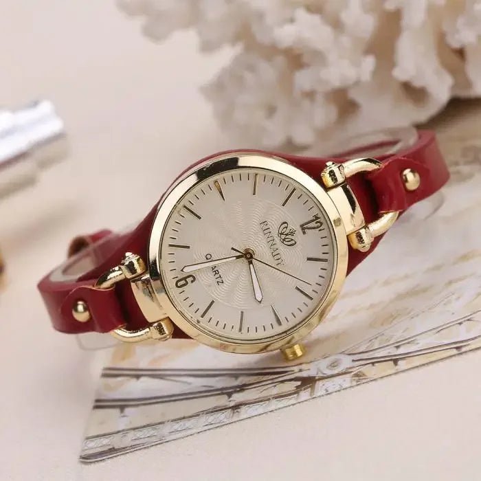 Liora Watch with Gold-Tone Case, Textured Dial and Slim Vegan Leather Strap, Japanese Quartz Movement - Hommfer