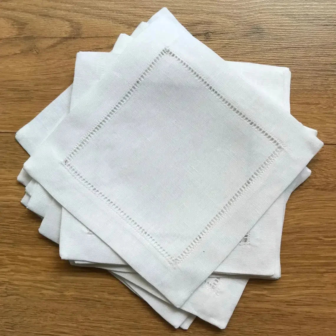 Lot de 6 serviettes de table, blanc en coton, kaki en lin, bords ourlés, disponibles en 50x50, 45x45 ou 20x20 cm - Hommfer