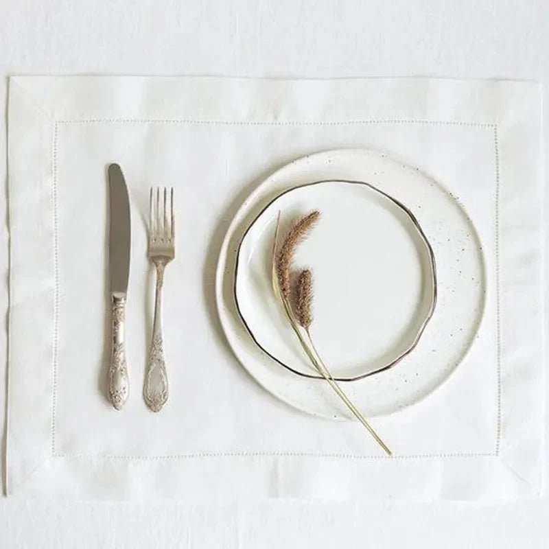 Lot de 6 serviettes de table, blanc en coton, kaki en lin, bords ourlés, disponibles en 50x50, 45x45 ou 20x20 cm - Hommfer