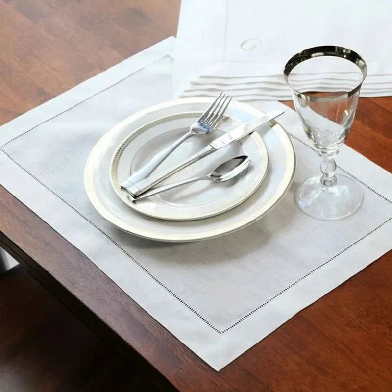 Lot de 6 serviettes de table, blanc en coton, kaki en lin, bords ourlés, disponibles en 50x50, 45x45 ou 20x20 cm - Hommfer