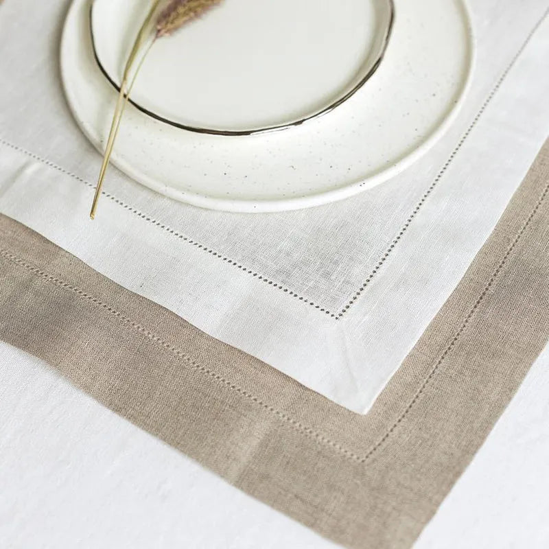 Lot de 6 serviettes de table, blanc en coton, kaki en lin, bords ourlés, disponibles en 50x50, 45x45 ou 20x20 cm - Hommfer