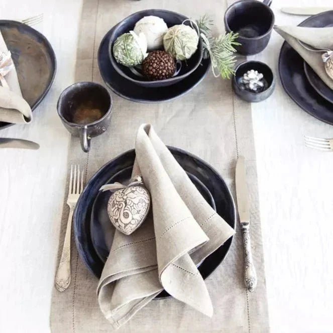 Lot de 6 serviettes de table, blanc en coton, kaki en lin, bords ourlés, disponibles en 50x50, 45x45 ou 20x20 cm - Hommfer