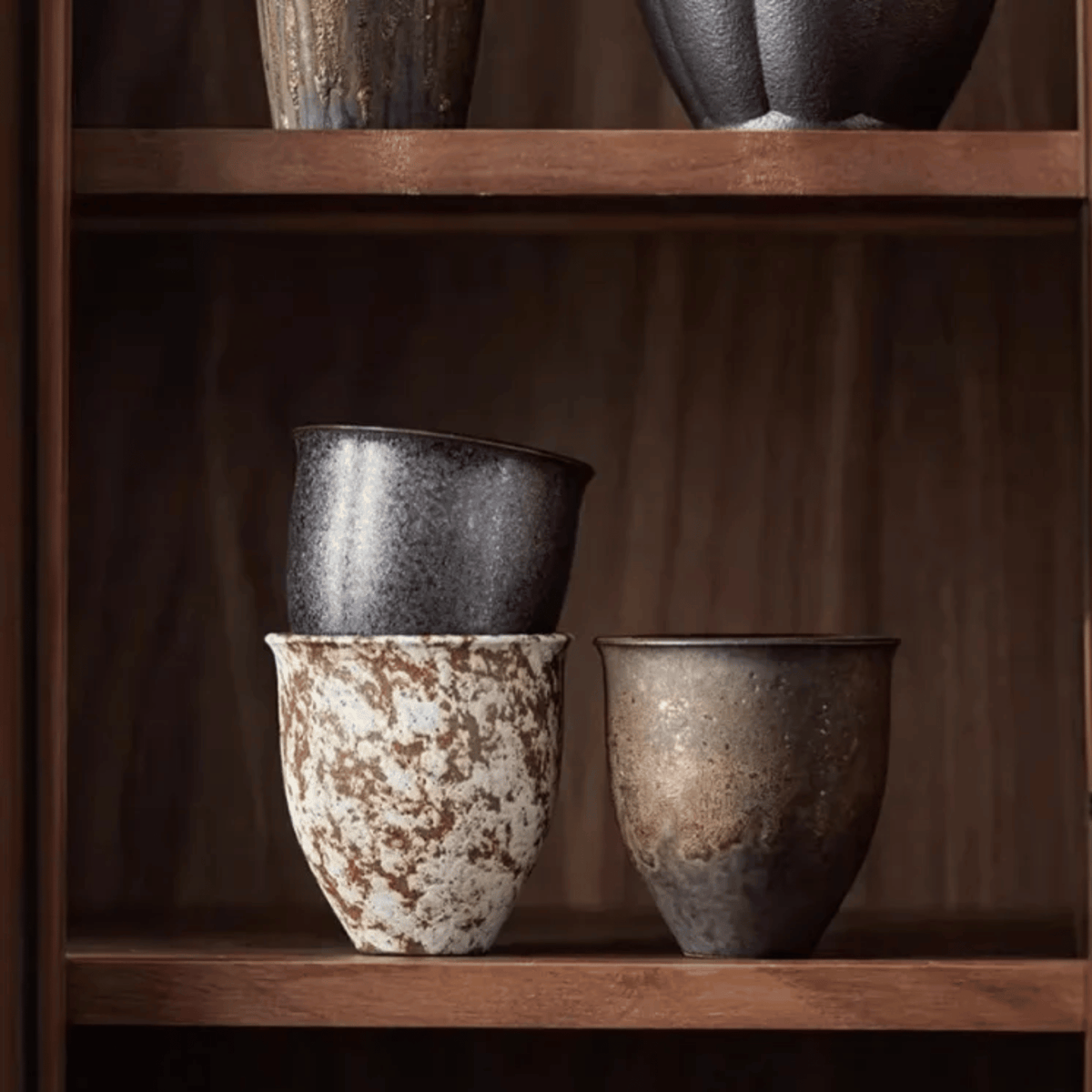 Lot de 6 Tasses à Espresso 90 ml en Céramique Artisanale à Finition Dorée Rustique - Hommfer