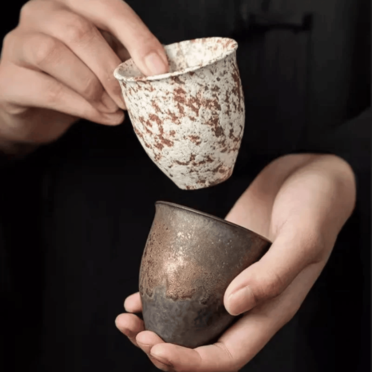Lot de 6 Tasses à Espresso 90 ml en Céramique Artisanale à Finition Dorée Rustique - Hommfer