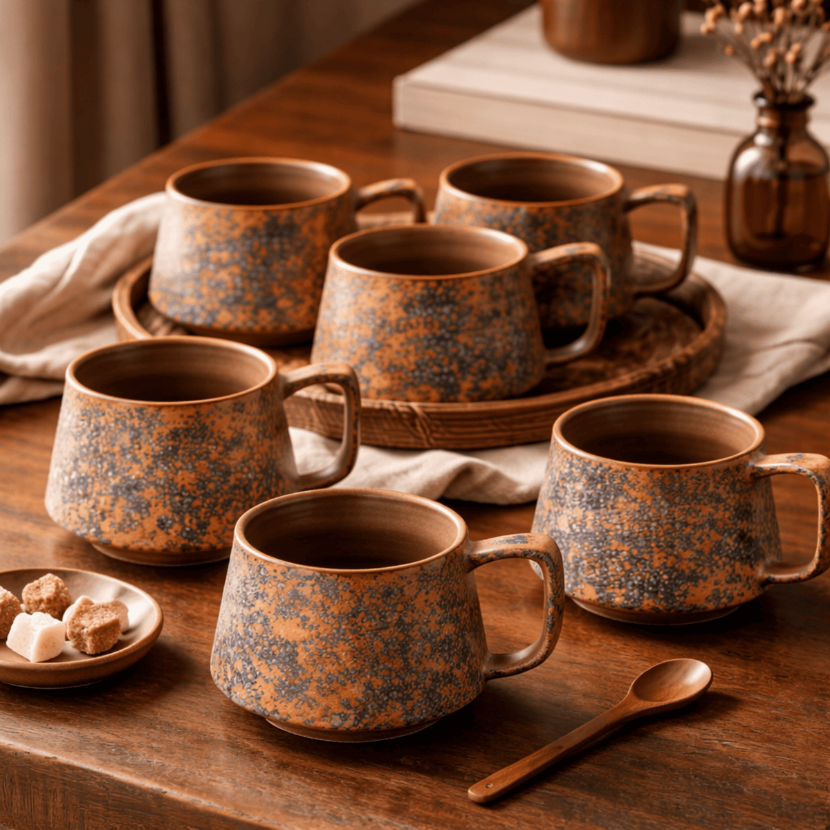 Lot de 6 Tasses en Grès Émaillé pour Café et Thé, env. 300 ml - Hommfer
