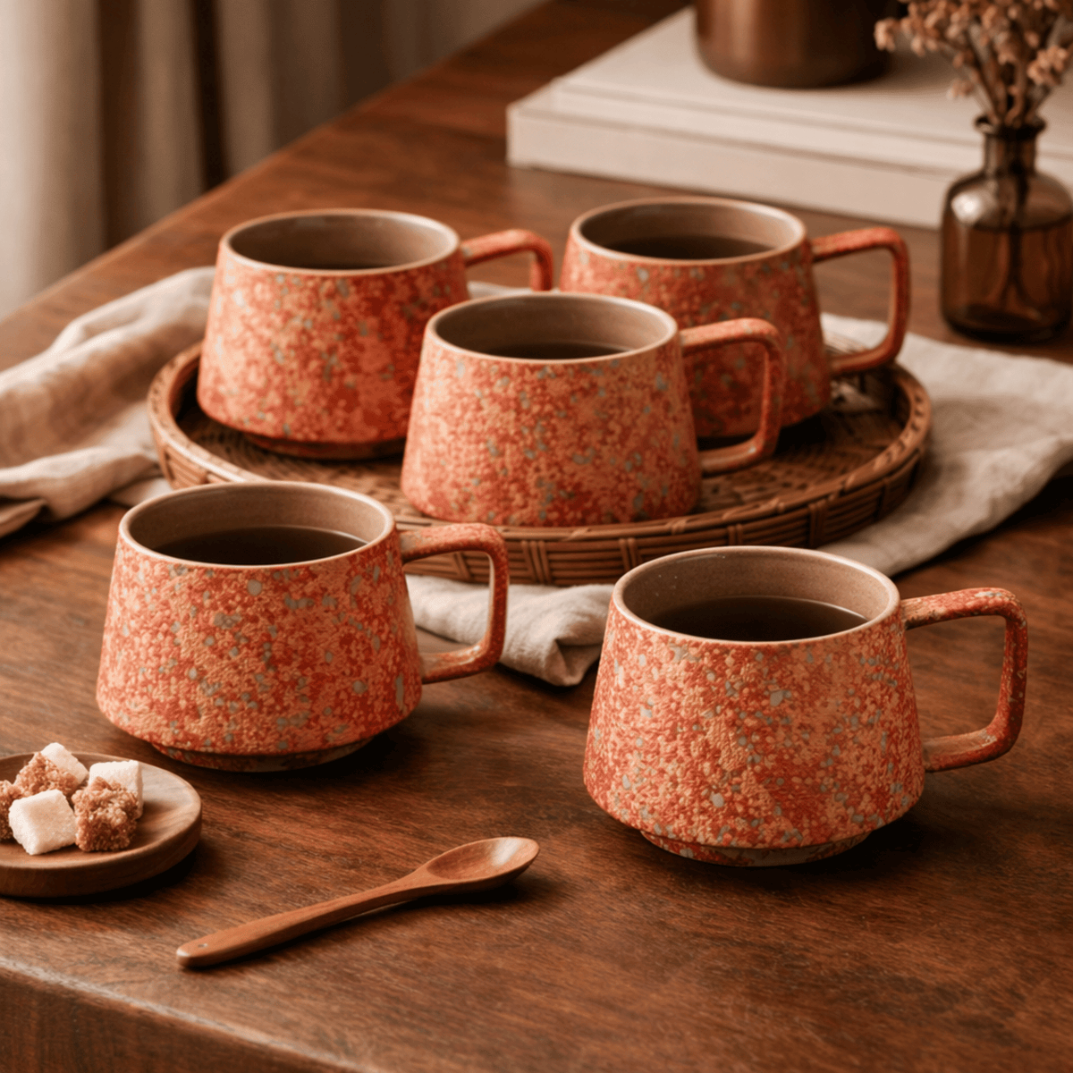 Lot de 6 Tasses en Grès Émaillé pour Café et Thé, env. 300 ml - Hommfer