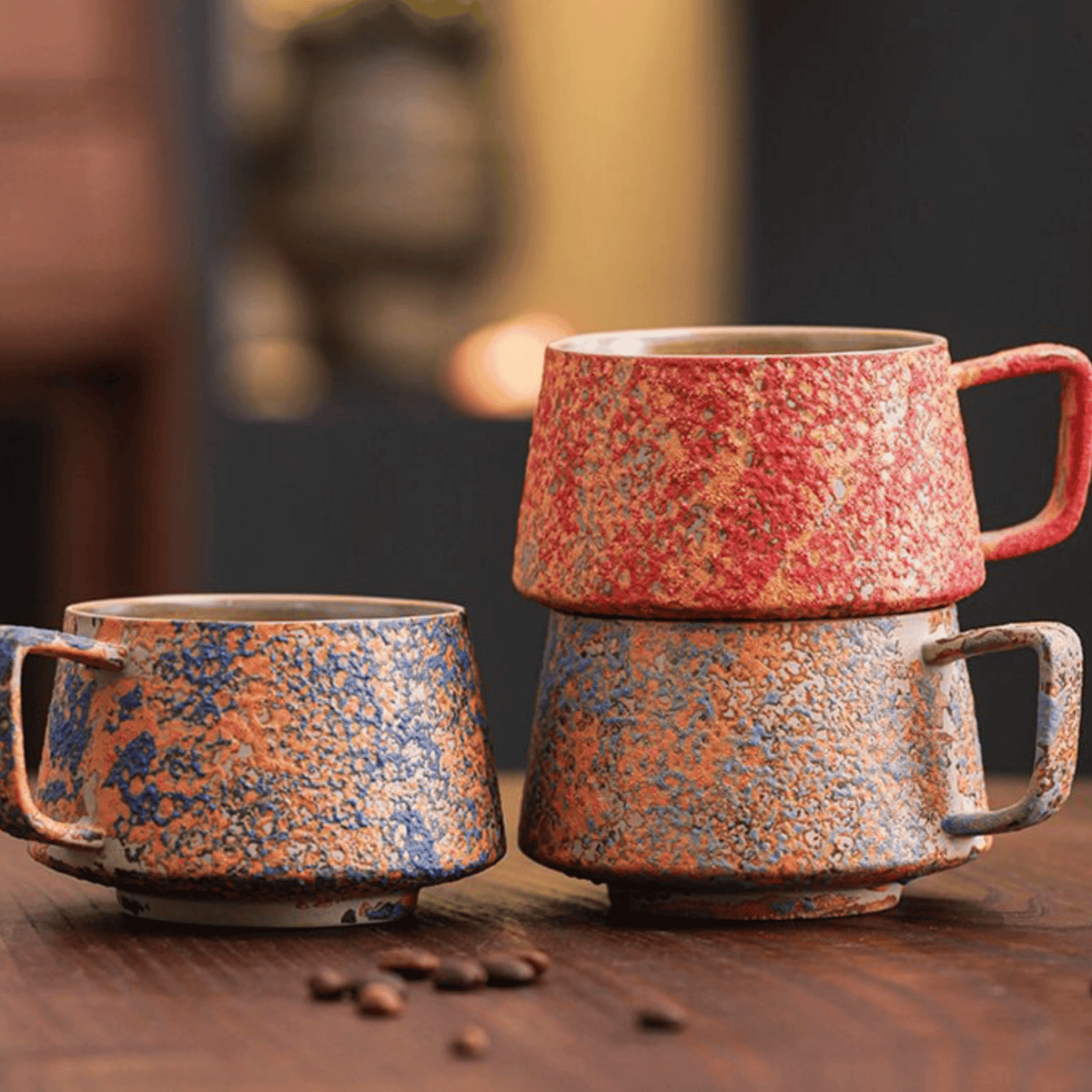 Lot de 6 Tasses en Grès Émaillé pour Café et Thé, env. 300 ml - Hommfer
