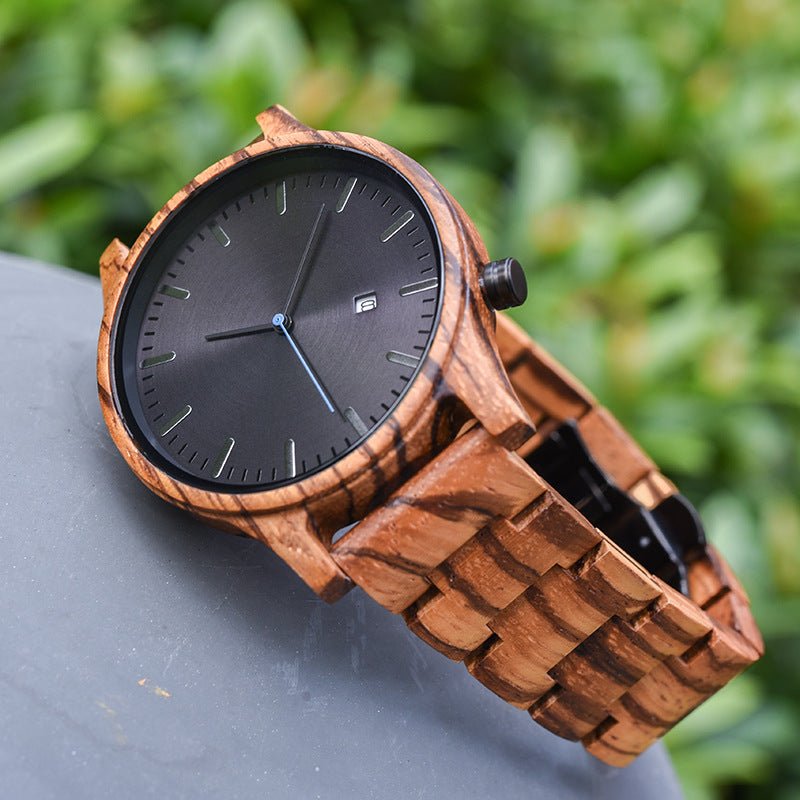 Lysandre Montre en bois de noyer avec mouvement à quartz japonais, verre minéral anti-rayures et fermoir en titane - Hommfer