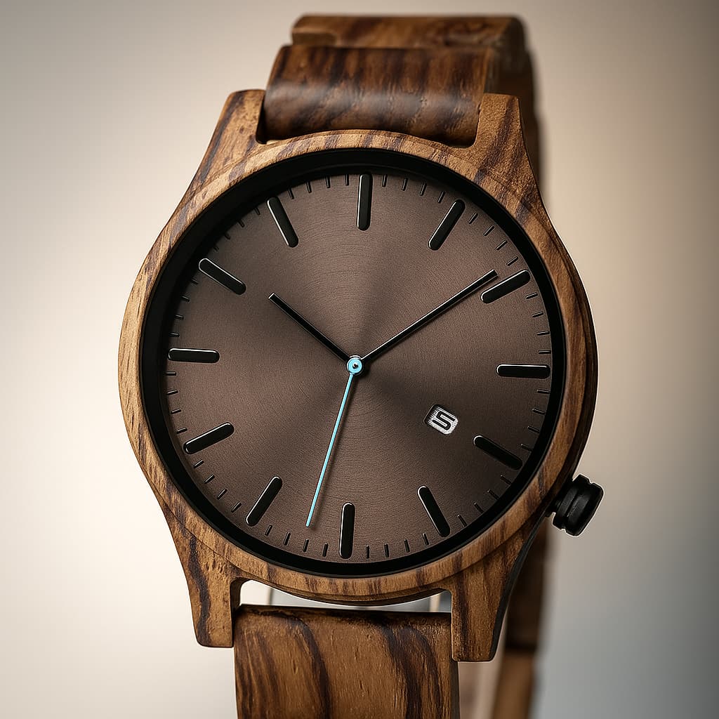 Lysandre Montre en bois de noyer avec mouvement à quartz japonais, verre minéral anti-rayures et fermoir en titane - Hommfer