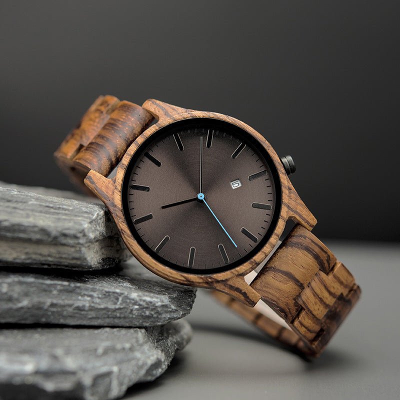 Lysandre Montre en bois de noyer avec mouvement à quartz japonais, verre minéral anti-rayures et fermoir en titane - Hommfer