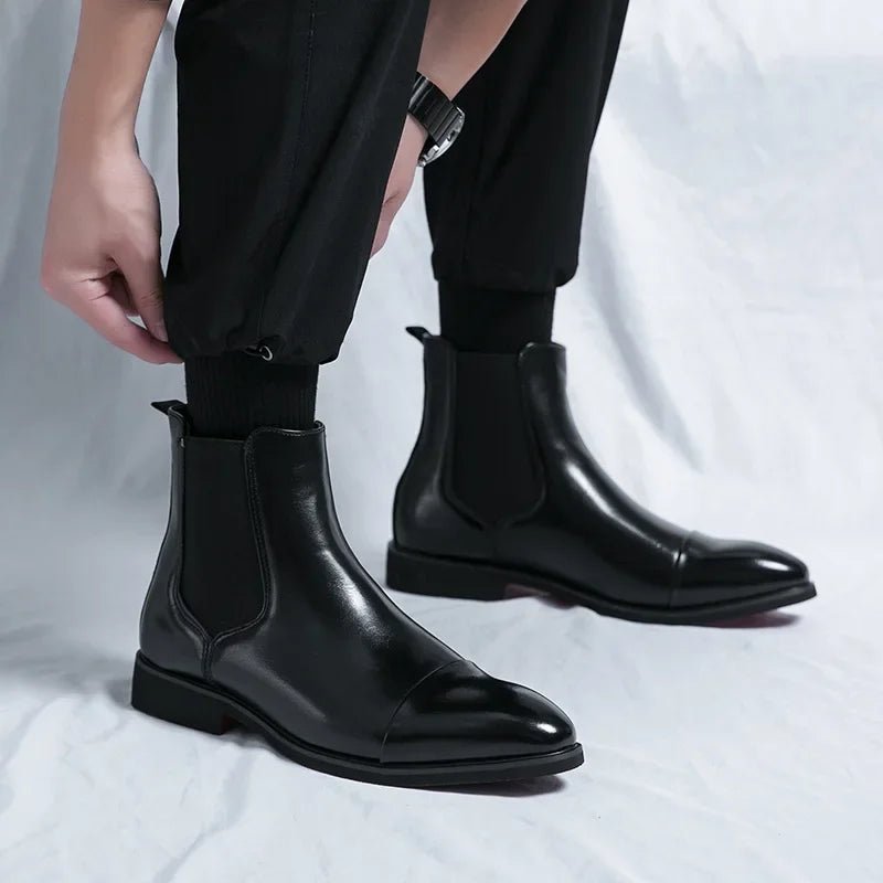 Marceau Bottines Chelsea en cuir avec bout capé, panneaux élastiques et semelle intérieure rembourrée - Hommfer