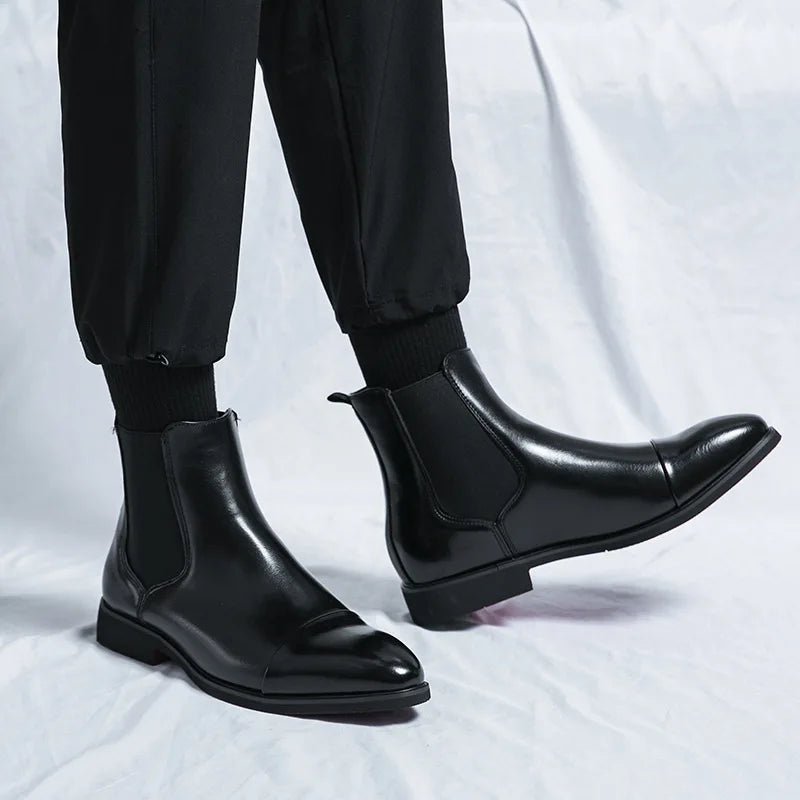 Marceau Bottines Chelsea en cuir avec bout capé, panneaux élastiques et semelle intérieure rembourrée - Hommfer