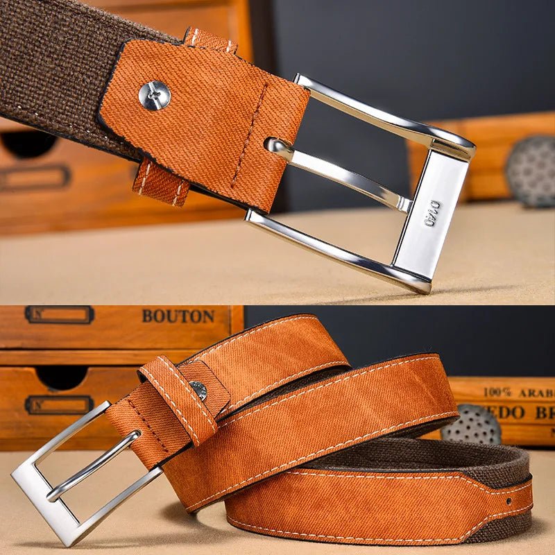 Marceau Ceinture réversible en denim lourd à boucle en métal solide avec coutures renforcées - Hommfer